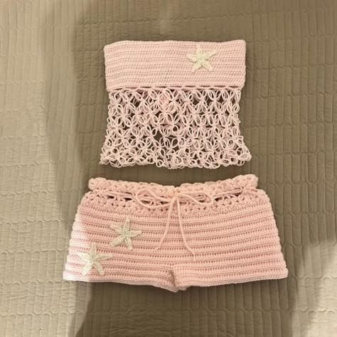 briannar1's Depop Shop | Depop Crocheting Ideas Clothes, How To Make Crochet Pants, Crochet Projects Clothes, Crochet Clothing Ideas, Crochet Patterns Tops, Crochet Cotton Yarn Projects, Crochet Things To Sell, Crochet Summer Ideas, Crochet Set Outfit