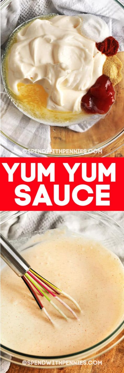 Homemade Yum Yum Sauce is sweet, light, and tangy! Use as a dip for roasted veggies, on chicken kababs, or with egg rolls! #spendwithpennies #yumyumsauce #recipe #sauce #dressing #homemade Homemade Yum Yum Sauce, Dressings Recipes, Recipe Sauce, Grilled Chicken Kabobs, Fried Rice Recipe Easy, Yum Sauce, Beef Skewers, Yum Yum Sauce, Asian Beef