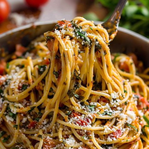 Greek Spaghetti One Pot Greek Spaghetti, Greek Spaghetti, Seafood Medley, Vegetable Spaghetti, Greek Seasoning, Italian Pasta Dishes, Greek Pasta, Simple Meals, Herb Sauce