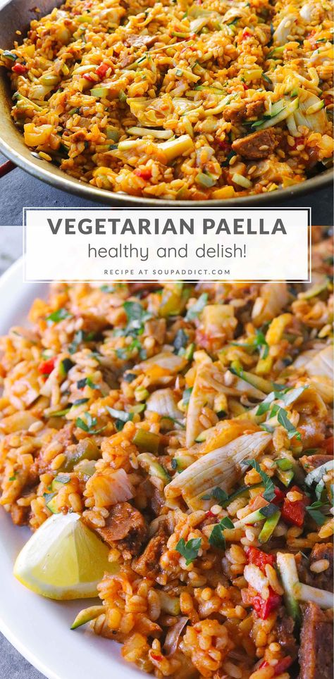 Vegetarian 3 Course Meal, Paella Rice Recipes, Vegetarian Paella Spanish, Veg Paella Recipe, Veggie Paella Recipe, Paella Recipe Vegetarian, Vegan Paella Recipe, Vegetarian Paella Recipe, Pialla Recipes