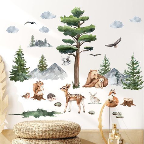 PRICES MAY VARY. Package Content: you will receive 4 sheets of animals and trees wall decal, beautifully crafted; There is enough quantity to meet your furniture decoration needs; You can also share them with your partners Reliable Material: our wall paper nursery room is made of reliable PVC material, which is safe and beautiful for children; They are not easy to fade and tear, and can serve you for a long time Suitable Size: the size of decals for children wall is about 30 x 30 cm/ 11.81 x 11. Woodland Wall Decals, Nursery Stickers, Woodland Fabric, Woodland Wall, Woodland Animal Nursery, Tree Decals, Animal Wall Decals, Forest Nursery, Wall Decals For Bedroom