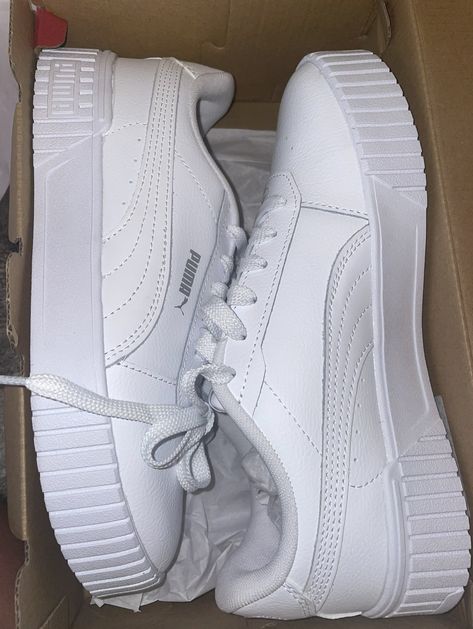 These are another one of my favorite Pair of shoes that I own!! They are all white Puma sneakers! #puma #shoes #fashion White High Heel Sandals, White Puma Sneakers, Puma Outfit, White Puma, Sneakers Puma, Puma Sneakers, Puma Shoes, All White, Another One