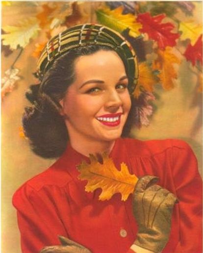 Vintage Fall Advertisements, Vintage Fall Photos, Vintage Autumn Illustration, Vintage September, Happy Graphics, Autumn Prints, Whimsical Autumn, Classic Illustration, 1940s Woman