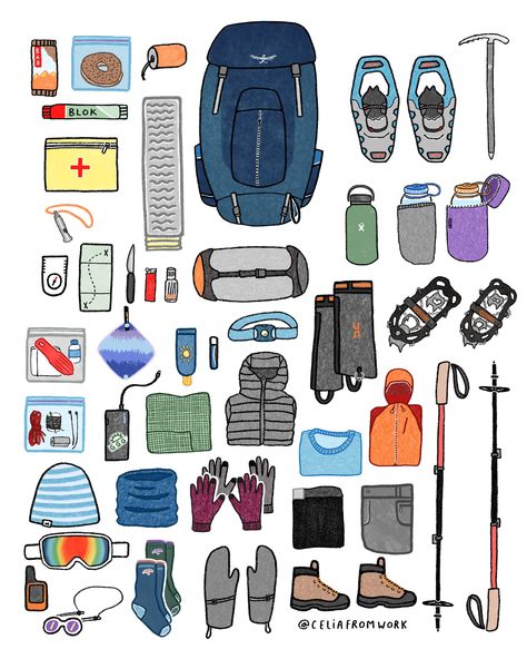 Airport Essentials Packing Lists, Winter Backpacking Gear, 10 Essentials For Hiking, Daypack Hiking Essentials, Hiking Essentials Daypack, Winter Backpacking, Airport Essentials, Winter Hiking Gear, Winter Camping Gear