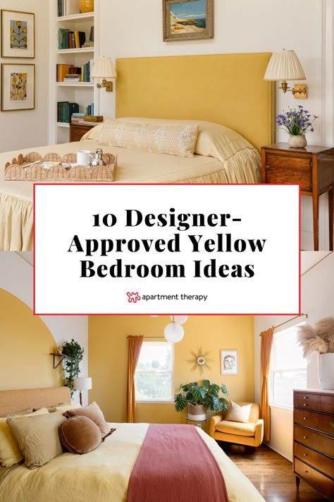 The following yellow bedroom ideas offer something for every style at any age that will make bringing this cheery color into your home as appealing as ever. Yellow And Wood Bedroom, Yellow Beige Bedroom Ideas, Pale Yellow Bedroom Aesthetic, Yellow Yoga Room, Yellow Bed Bedroom, Yellow Guest Bedroom Ideas, Yellow Carpet Bedroom, Yellow Wall Decor Bedroom, Yellow Pink Bedroom Ideas