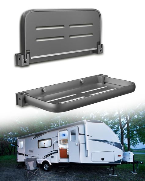 PRICES MAY VARY. 【Innovative Folding Design】Our RV drop down shelf has a unique downward folding design for easy storage. Provides a hidden storage solution to maximize RV space savings. Suitable for RV and campers in compact environments, ideal for storage. 【Simple Installation】 The RV Camper foldable shelf kits come with a stainless steel mounting screw kit for a solid and reliable installation, ensuring that the rack stays solid while traveling, while facilitating quick folding. 【Sturdy and D Rv Folding Shelf, Hybrid Trailer Storage Ideas, Rv Wall Storage, Cheap Rv Remodel Ideas, Camper Storage Ideas Space Saving, Truck Camper Storage Ideas, Camper Diy Ideas, Rv Living Full Time Rv Organization, Drop Down Shelf