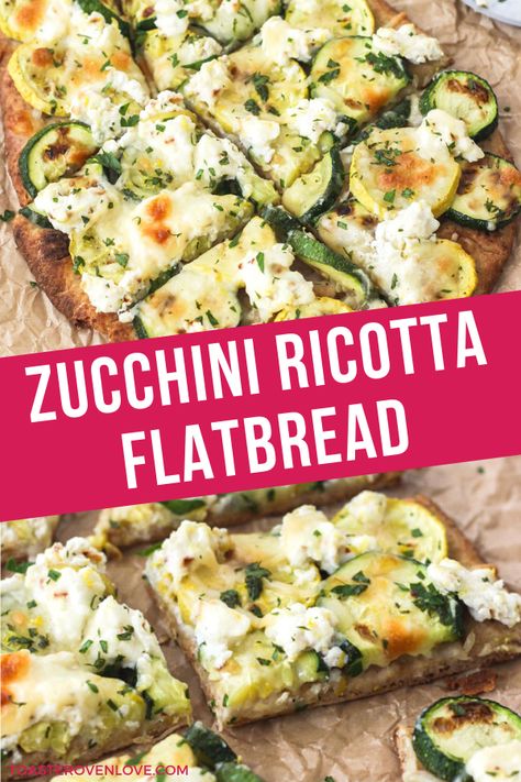 Zucchini Ricotta Flatbread, Summer Ricotta Recipes, Ricotta Flatbread Recipes, Lemon Savory Snacks, Ricotta Cheese Flatbread, Lemon Ricotta Flatbread, Veggie Flatbread Recipes, Flatbread Side Dish, Zucchini Flatbread Pizza