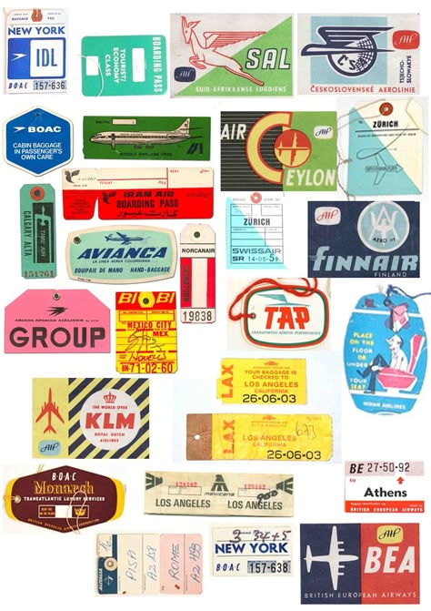 Reminds me of my Dad's leather suitcase - used to be plastered with these! Vintage Airline Luggage Tags Graphics Vintage Luggage Tags, Vintage Airline, Graphisches Design, Leather Suitcase, Travel Tags, Vintage Airlines, Vintage Luggage, Travel Design, Vintage Market