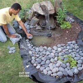 http://www.familyhandyman.com/DIY-Projects/Outdoor-Projects/Water-Features/Fountains/how-to-build-a-low-maintenance-water-feature/Step-By-Step Jardim Diy, Small Pond, Outdoor Steps, Water Features In The Garden, Garden Fountain, The Secret Garden, Garden Yard Ideas, Garden Fountains, A Pond