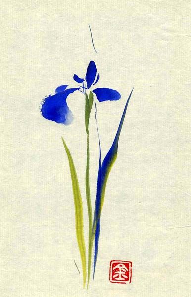 What a beautiful tattoo this would be Sweet Pea Flower, Watercolor Floral Art, Iris Tattoo, Iris Painting, Sumi E Painting, Chinese Art Painting, Watercolor Flowers Tutorial, Bryson Tiller, Chinese Brush Painting