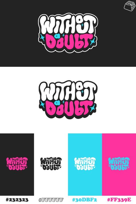 "Without A Doubt" Typography logo which I created for the brand using a custom font face from scratch. For this design I was responsible for creating a clean 200s style logo with fun, candy like bright colours that pop out of the screen. If you are in need of a logo for your brand and you like the style of this logo, feel free to contact me! I look forward to working with you! Urban Logo Design, Fun Logos Inspiration, Pop Art Studio, Fonts Dafont, Candy Logo, Alphabet Lettering, Desain Ui, Free Font Download, Canva Fonts