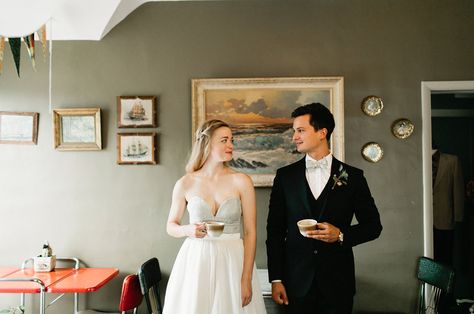 Intimate Coffee Shop Denver Elopement: Ashley + Remo | Green Wedding Shoes Coffee Shop Wedding, Denver Elopement, Coffee Wedding, Intimate Elopement, Gettin Hitched, Elopement Dress, Ceremony Venue, Shop Wedding, Green Wedding Shoes