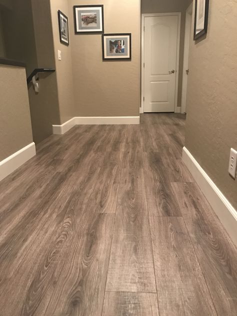 Mohawk Vintage Selection Driftwood Laminate wide planks, at night. Lantai Vinil, Laminate Flooring Colors, Vinyl Wood Flooring, Rustic Wood Floors, Wood Floors Wide Plank, Flooring Trends, Luxury Vinyl Plank Flooring, Floor Colors, Vinyl Plank Flooring