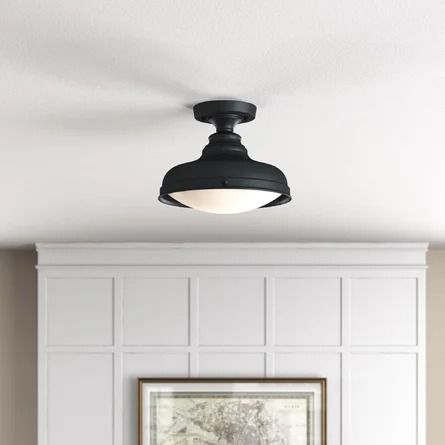 Three Posts™ Darell 1 - Light 12.25" Simple Dome Semi Flush Mount | Wayfair Rustic Farmhouse Ceiling Lights, Flush Mount Schoolhouse Light, Small Bathroom Flush Mount Lighting, Breakfast Nook Lights, Semi Flush Ceiling Lights Black, Black Light Fixtures Bedroom, Black Semi Flush Mount Light, Boys Room Light Fixture, Mud Room Lighting