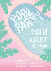 Ideas De Carta, Retro Pool Party, Pink Pool Party, Cute Birthday Invitations, Retro Pool, Birthday 28, Pink Pool, Market Font, Pool Party Themes