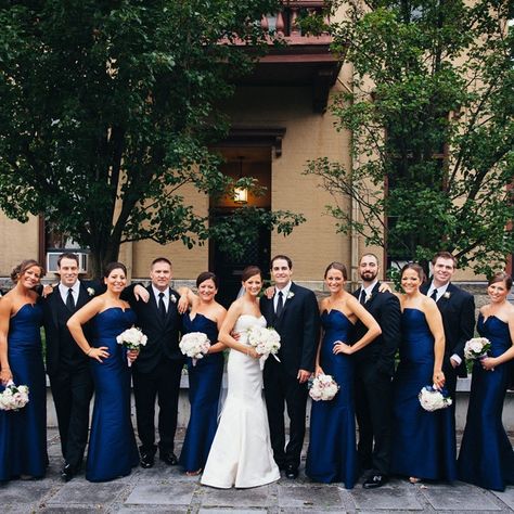 Navy Formal Bridal Party // Calypso Rae Photography // http://www.theknot.com/weddings/album/145190 Deep Navy Bridesmaid Dresses, Wedding Inspo Navy Blue, Navy And Black Wedding Colors, Navy Blue Bridal Party Color Combos, Navy Blue Bridesmaids And Groomsmen, Saphire Blue Bridesmaids Dresses, Navy Blue And Black Wedding Theme, Wedding Theme Navy Blue, Blue And Black Wedding Theme