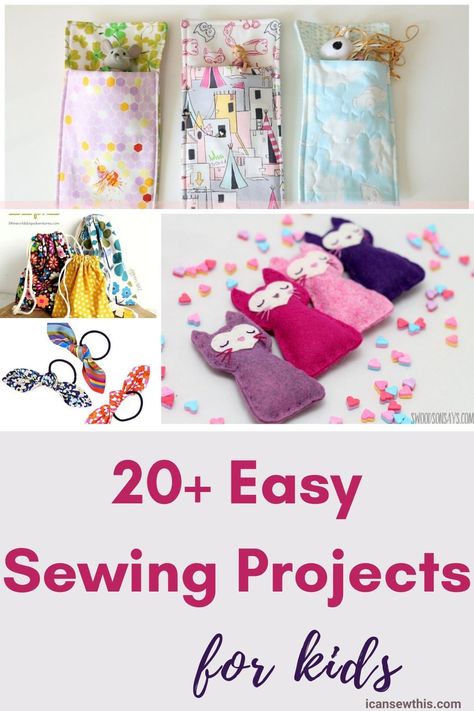 More than 20 easy sewing projects for kids, to keep them busy, entertained and learning. Sewing with your kids is fun and creates a sense of togetherness. Besides, you get to make cool stuff. If your kids want to learn how to sew, have a look at these ideas! #sewing #easyprojects #forkids #diy #sewingwithkids #learntosew Begginer Sewing Projects Simple, Easy Sewing Crafts For Kids, Sewing For Kids Beginning, My First Sewing Project, Easy Sewing Crafts For Beginners, East Sewing Projects, Easiest Sewing Projects, Easy Kid Sewing Projects, Kid Friendly Sewing Projects