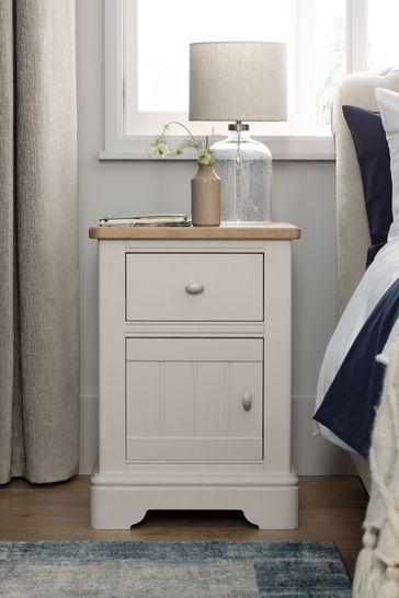 Hampton Country Luxe Painted Oak Storage Bedside Table Wide Bedside Table, Country Luxe, Bedside Table Ideas, Glass Bedside Table, Oak Bedside Table, Bentley Design, 3 Drawer Bedside Table, Oak Bedside Tables, Modern Country Style