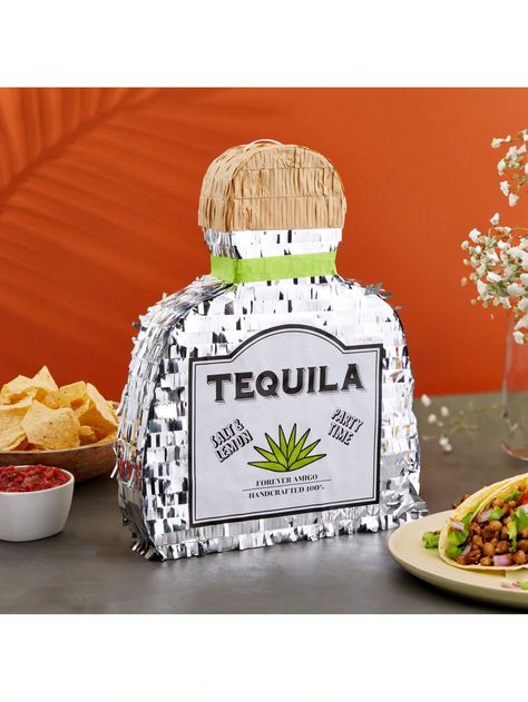 Tequila Party Decorations: Impress your guests with this tequila bottle pinata at a bachelor party, bachelorette party, girl's night out, Mexican fiesta, or Cinco de Mayo Easy To Fill: The pinata measures 16.5 x 13 x 3 inches; simply cut the small opening at the top to easily fill with assorted candy, confetti, and favors (fillers not included) Reliable Quality: The interior of our Mexican pinata is made of corrugated paper, the exterior is decorated with shiny silver foil tissue paper For Any Space: Display the small pinata on the dessert or dining tables to instantly elevate your party or baby shower decor or hang it from the trees, railing, or roof Package Contents: In this pack, you will receive 1 pinata in the shape of a tequila bottle that is the perfect addition to your tequila part Pinata Stuffers For Adults, Tequila Pinata, Mexican Party Ideas For Adults, Adult Pinata Fillers, Pool Party Themes For Adults, Grown Up Birthday Party Ideas, Adult Pinata, Party Decorations Table, Adult Party Decorations