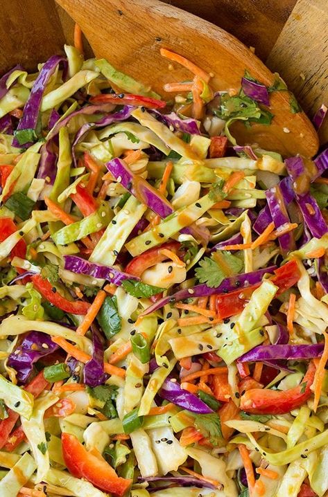 Thai Slaw with Peanut Dressing | Cooking Classy Thai Slaw, Asian Slaw Recipe, Vegan Coleslaw, Asian Slaw, Pasti Sani, Peanut Dressing, Slaw Recipes, Manchego, Coleslaw Recipe