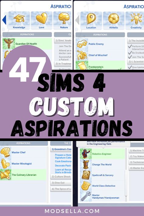 Are you looking to add a fresh twist to your Sims' lives in "The Sims 4"? Custom aspirations can be the perfect way to inject new challenges, goals, and fun into your gameplay. From the Sims 4 Traits And Aspirations Cc, Ts4 Aspirations, Aspirations Sims 4, Sims 4 Cc Aspirations, Sims Aspirations, Sims 4 Aspirations, Sims 4 Aspirations Cc, Sims Traits, Uncharted Territory