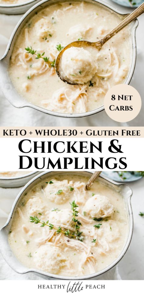 Keto Chicken and Dumplings (Whole30 + Paleo) - Healthy Little Peach Low Carb Dumplings, Keto Chicken And Dumplings, Whole30 Keto, Boiled Egg Diet Plan, Best Low Carb Recipes, Keto Soup, Low Carb Soup, Savory Chicken, Keto Paleo