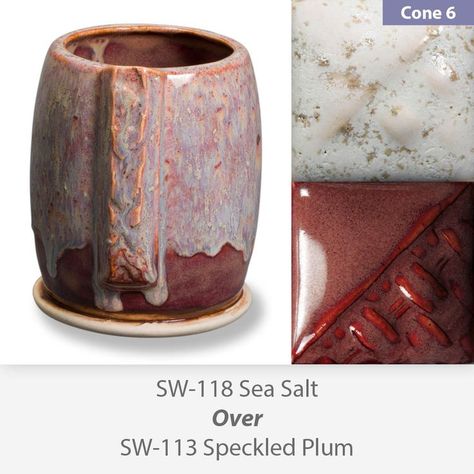 SW-118 Sea Salt over SW-113 Speckled Plum at cone 6 Speckled Plum Glaze Combinations, Mayco Glaze, Ceramic Glazing, Clay Vases, Glaze Combinations, Glaze Combos, Pottery Glaze, Ceramic Glazes, Tile Color