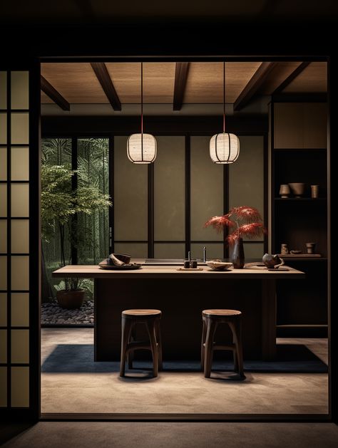 Zen Interior Design Kitchen, Chinese House Decor, Japan Kitchen Design Japanese Style, Japan House Modern Japanese Style Interior Design, Japanese Home Interior Modern, Japan Kitchen Japanese Style, Japanese Kitchen Interior, Japan Kitchen Design, Japanese Modern Kitchen