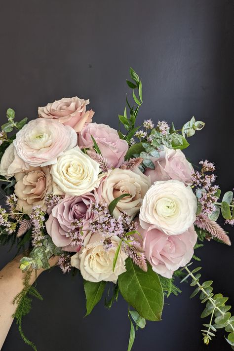 Sage Green Mauve Wedding, Mauve Wedding Party, Mauve Bridal Bouquet, Green Bridal Party, Mauve And Green, Nova Scotia Wedding, Bridal Party Flowers, Mauve Wedding, Dusty Mauve