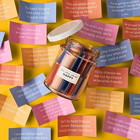 365 Notes In A Jar Messages, Happy Friendship Quotes, Message Jar, Jar Of Notes, 365 Jar, Quote Jar, Message For Best Friend, Happy Jar, Happy Birthday Decor