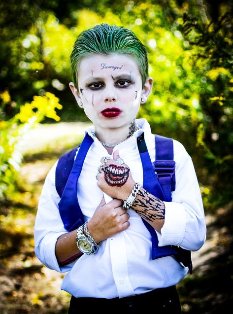 The Joker Halloween Costume Guys, Kids Joker Costume Boys, Diy Joker Costume Kids, Father Son Costumes, Joker Costume Diy, Kids Joker Costume, Diy Joker Costume, Joker Halloween Costume, Joker Halloween