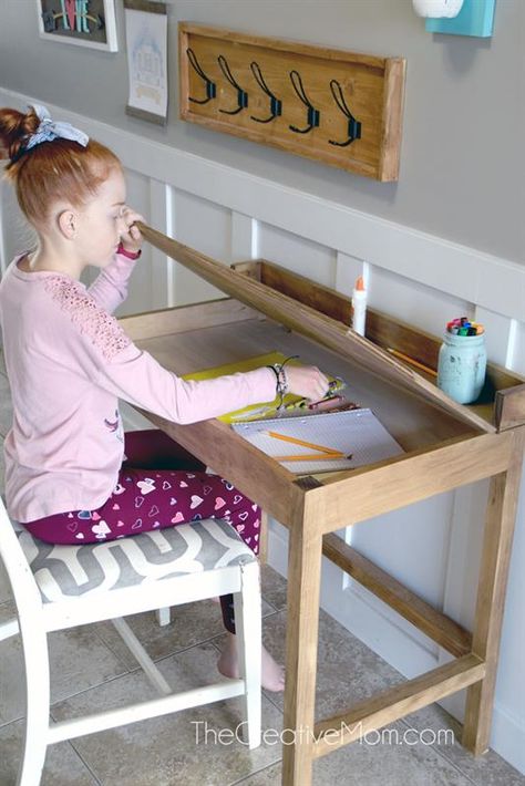 School Desk - buildsomething.com School Table Design, Diy School Desk, School Desk Ideas, Kids School Desk, Kids Desk Ideas, Home School Desk, Diy Kids Desk, Children Desk, Diy Study Table