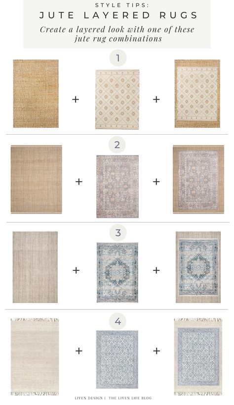 Layered Rug Dining Room, Layered Jute Rug, Sisal Rug Living Room, Layered Rugs Bedroom, Layering Area Rugs, Rug Combinations, Jute Rug Bedroom, Layered Rugs Living Room, Soft Jute Rugs