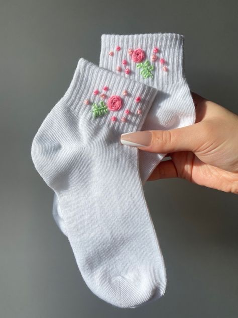 I also do custom orders, just send me a message with your wish Socks Embroidery Handmade, Embroidery Selling Ideas, Embroidery On Socks Ideas, Hand Embroidered Socks, Sock Embroidery Ideas, Embroided Socks, Embroidered Socks Diy, Embroidery Projects To Sell, Embroider Socks