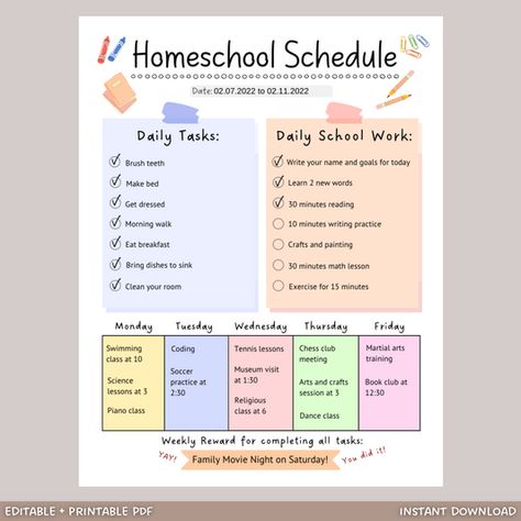 Homeschool Schedule Printable, Homeschool Daily Schedule, Homeschool Room Design, Daily Schedule Kids, Homeschool Preschool Activities, Homeschool Routine, Homeschool Education, Kids Schedule, Homeschool Schedule