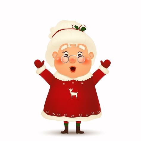 Happy mrs. claus cartoon character isola... | Premium Vector #Freepik #vector #funny-santa #funny-christmas #santa-gift #christmas-santa Diy Santa Decorations, Christmas Tree Light Up, Christmas Cartoon Characters, Xmas Pictures, Diy Santa, Santa Decorations, Santa's Elves, Mrs Claus, Christmas Cartoons