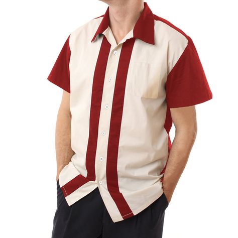 New men's vintage retro 1950s style bowling shirts, Hawaiian shirts, dress shirts, casual pullovers, & button down work shirts. Classic to Rockabilly. Grease Outfits, Retro Bowling Shirts, Vintage Bowling Shirts, Mens Bowling Shirts, African Wear For Men, Retro Bowling, Hip Hop Clothing, Charlie Sheen, African Shirts