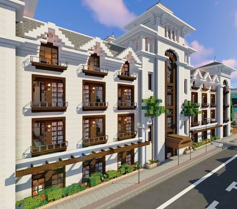 Minecraft City Decorations, Minecraft Hotel Lobby, Minecraft Luxury House, Minecraft Theater, Minecraft Zoo Layout, Hotel In Minecraft, Minecraft City Ideas Layout, Minecraft Hotels Ideas, Ville Minecraft