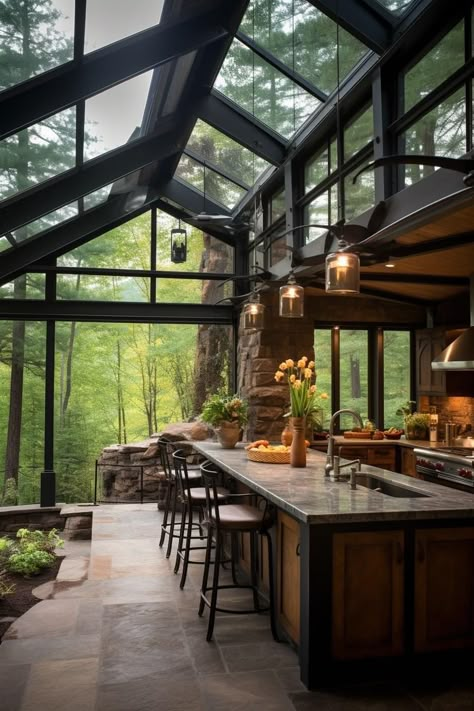 Greenhouse Kitchen, Skylight Kitchen, Tiny House Cabin, Dream House Interior, Cabin Ideas, House Goals, Dream House Decor, Barn House, Dream Home Design