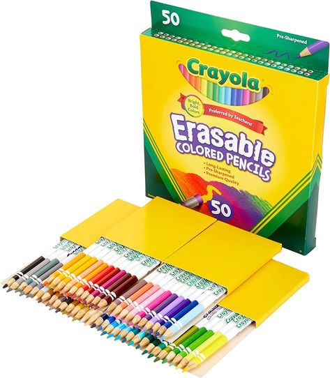 Crayola Erasable Colored Pencils, Back to School Supplies, Adult Coloring, 50 Count Erasable Colored Pencils, Crayola Pencils, Preppy School Supplies, Girl School Supplies, Pencils Art, Crayola Colored Pencils, School Supplies For Teachers, Stationery Obsession, College Supplies