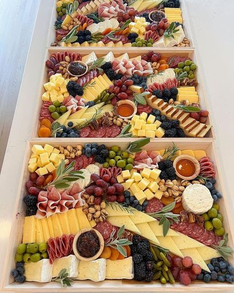 Dished By Rachel on Instagram: "When the timing for a grazing table doesn’t work out, whip out 3 large boards and serve like this! Worked out great!" Cheese Board Grazing Table, Grazing Table Ideas For 10 People, Salad Grazing Board, Grazing Tray, 21st Birthday Grazing Table, Grazing Table For 15 People, Charcuterie Board Large Party, Italian Grazing Table, Grazing Table Ideas Birthday