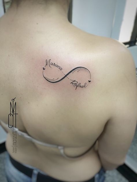 Name Infinity Tattoo, Tattoo Ideas With Names, Infinity Tattoo Ideas, Infinity Name Tattoo, Couple Name Tattoos, Chest Piercing, Datum Tattoo, Tattoo Name Fonts, Infinity Couple Tattoos