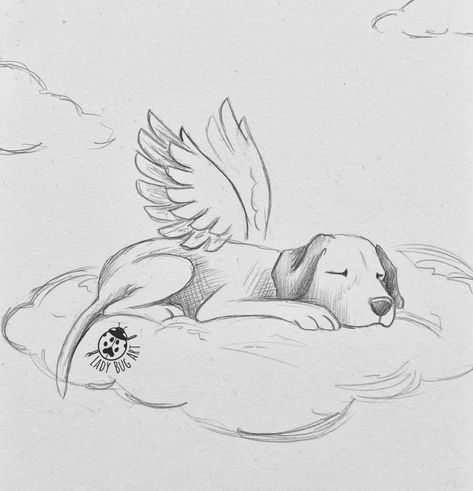 Dog With Angel Wings Tattoo, Old Dog Drawing, Angel Dog Drawing, Dog With Wings Drawing, Dog With Wings Tattoo, Dog Memorial Drawing, Angel Dog Tattoo, Dog Angel Tattoo, Dog Drawing Funny