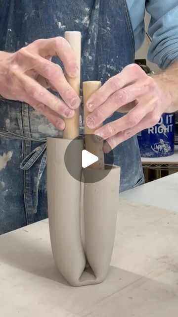 David Johnson Ceramics on Instagram: "In this reel I’m making an extruded vase. This is a new design that I came up with late last year and was pleased with the outcome. I’m making them in two sizes, this one being the smaller of the two.  I love how simple the initial creation of the form is. I’ve learned over the years that the less I touch the clay, the better it looks.  I’m planning on loading up the bisque kiln soon and hope to have my first batch of glazed pots finished in a couple weeks. Stay tuned for a shop update in the coming weeks." Pottery Lessons, Ceramics Pottery Vase, Beginner Pottery, Pottery Pots, Pottery Form, Pottery Videos, Pottery Pot, Pottery Handbuilding, Keramik Design