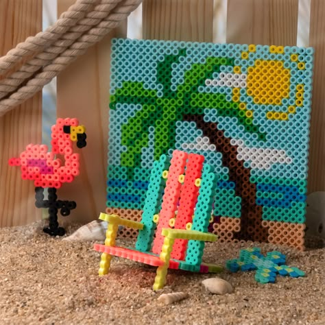 Escape the heat and bring a bit of the beach indoors with Perler beads! Beach Perler Bead Patterns, Perler Creations, Perler Ideas, Easy Perler Beads Ideas, 3d Perler Bead, Diy Perler Bead Crafts, Diy Perler Beads, Melting Beads, Iron Beads