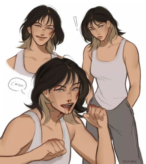 Female Oc Art Brown Hair, Masc Pose Reference Drawing, Beat Up Face Reference Drawing, Post Reference Drawing, Pfp Character Art, Faces Reference Drawing, Beat Up Reference, Cool Oc Art, Cute Female Oc Art