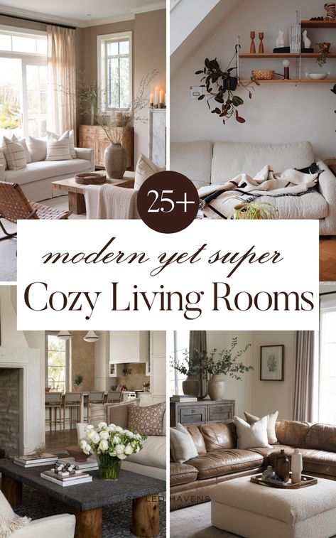 Love the vibe of a beautiful cozy living room? Us too - and today, we’re sharing our very fav living room ideas with the *ultimate* cozy vibes. Whether you love a more earthy living room or love the neutral, minimalist living room look, *this* is the living room inspo you’ll love. (Save these cozy living rooms to your living room inspiration board for later!) Minimal But Cozy Living Room, Realistic Cozy Living Room, Den Designs Ideas Cozy, Cozy Living Rooms With Dark Floors, Ideas For Cozy Living Room, Comfortable Living Room Designs, Living Room Loveseat Layout, Aesthetic Living Room Furniture, Secontional Living Room