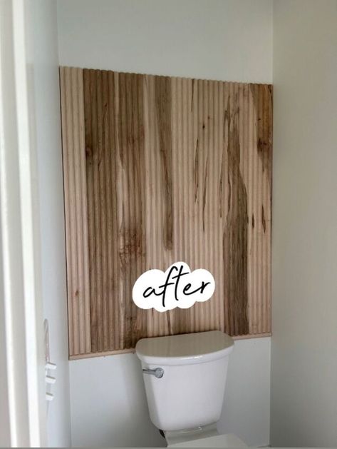 Bead Panel Accent Wall-bathroom | Hometalk Accent Wall Behind Toilet Ideas, Wood Paneling In Bathroom, Behind Toilet Accent Wall, Wall Behind Toilet, Easy Accent Wall, Wood Panel Bathroom, Accent Wall Tutorial, Behind Toilet, Wood Wall Bathroom