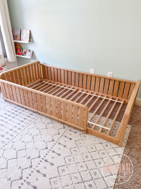 How to Create a Montessori Toddler Bedroom: A Step-by-Step Guide – The Maternal Hobbyist Floor Bed Hack, Montesorri Bedroom Toddler, Toddler Floor Bed Ideas, Diy Floor Bed, Montessori Toddler Bedroom, Floor Bed Toddler, Montessori Toddler Rooms, Rocking Bed, Diy Toddler Bed