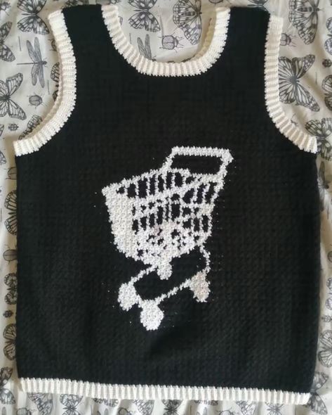 by @/entrecrochetshop on tiktok Crochet Sweater Vest Outfit, Crochet Tapestry Sweater, Tapestry Crochet Sweater, Doctor Who Crochet, Tiktok Crochet, Crochet Sweater Vest, Crochet Fashion Patterns, Crochet Tapestry, Fun Crochet Projects